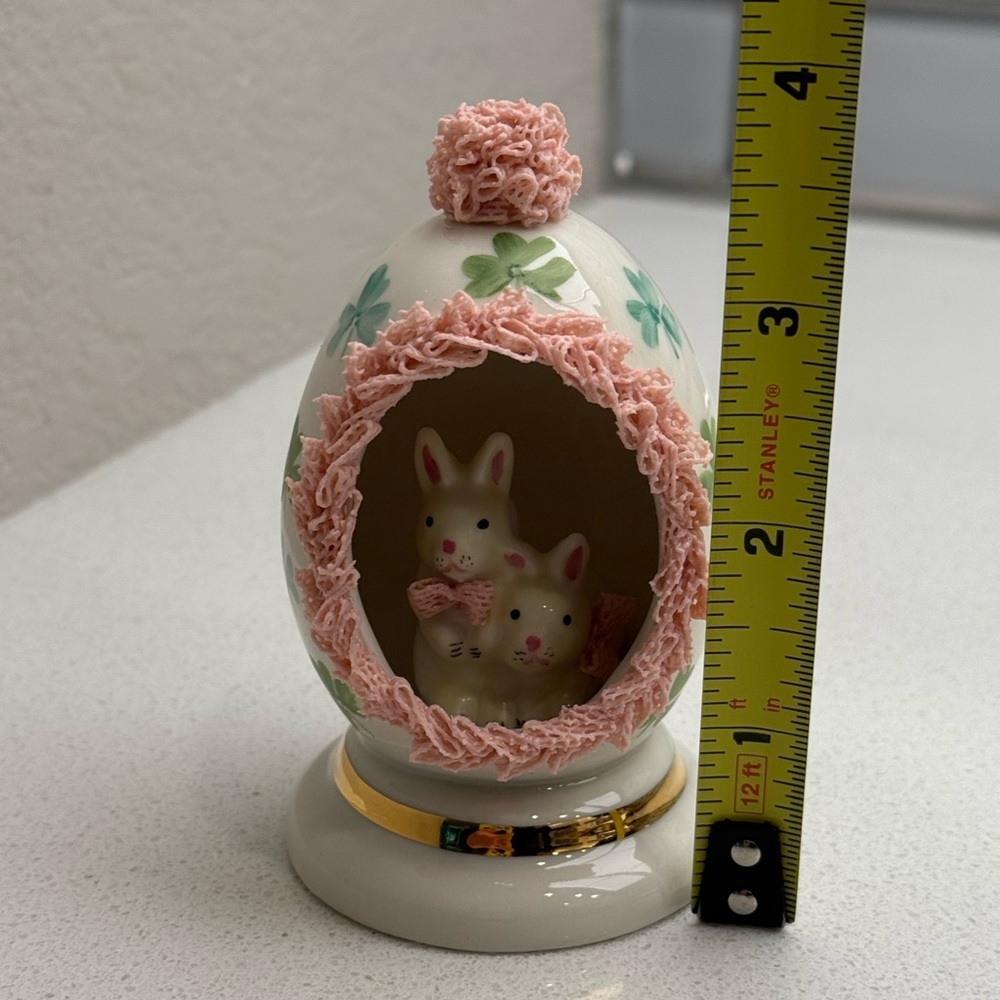 Vintage Irish Dresden Porcelain Pink Lace Easter Egg Bunny Bunnies Rabbits - Picture 10 of 10